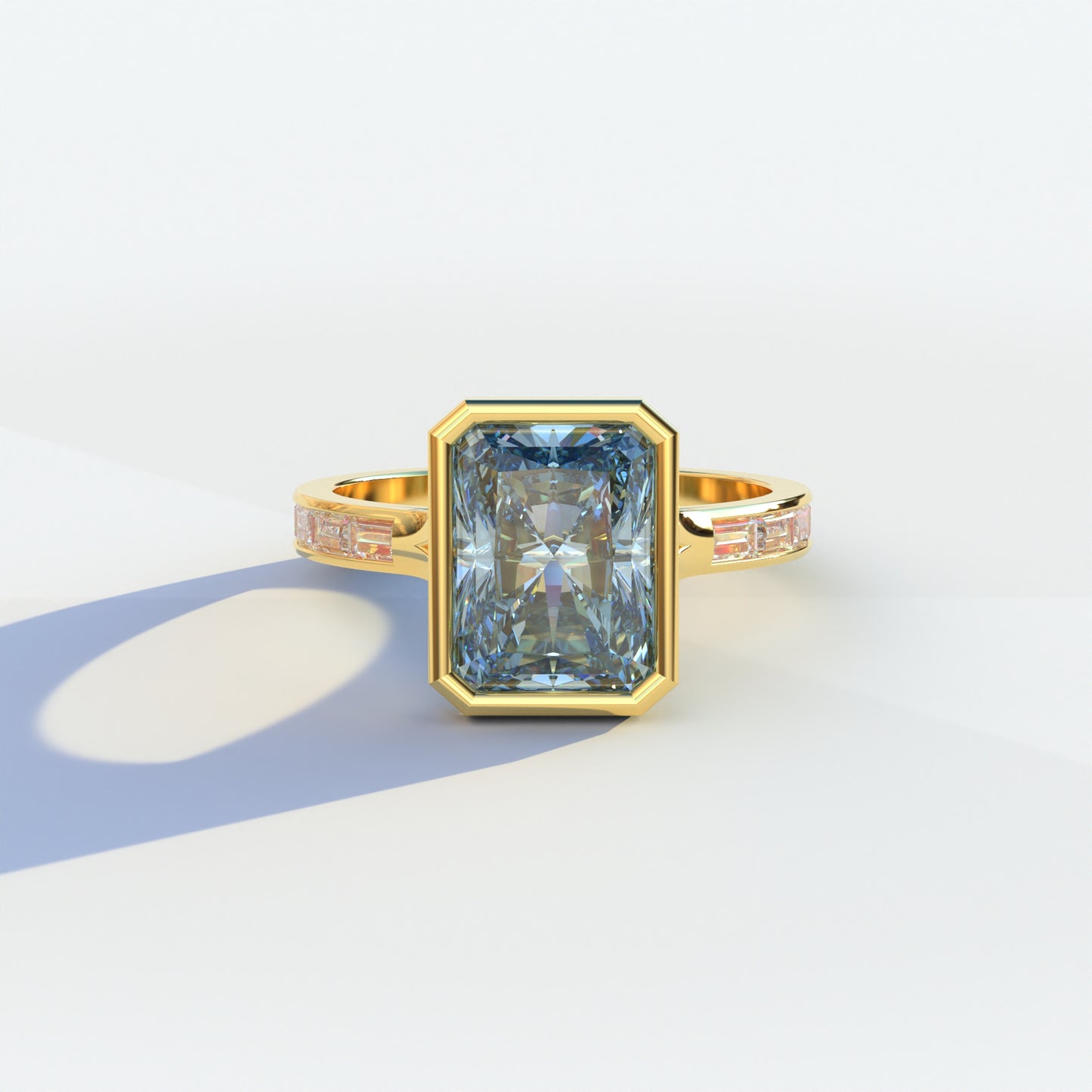 3 Ct Radiant Cut Blue Color Lab Diamond Ring - Olympia