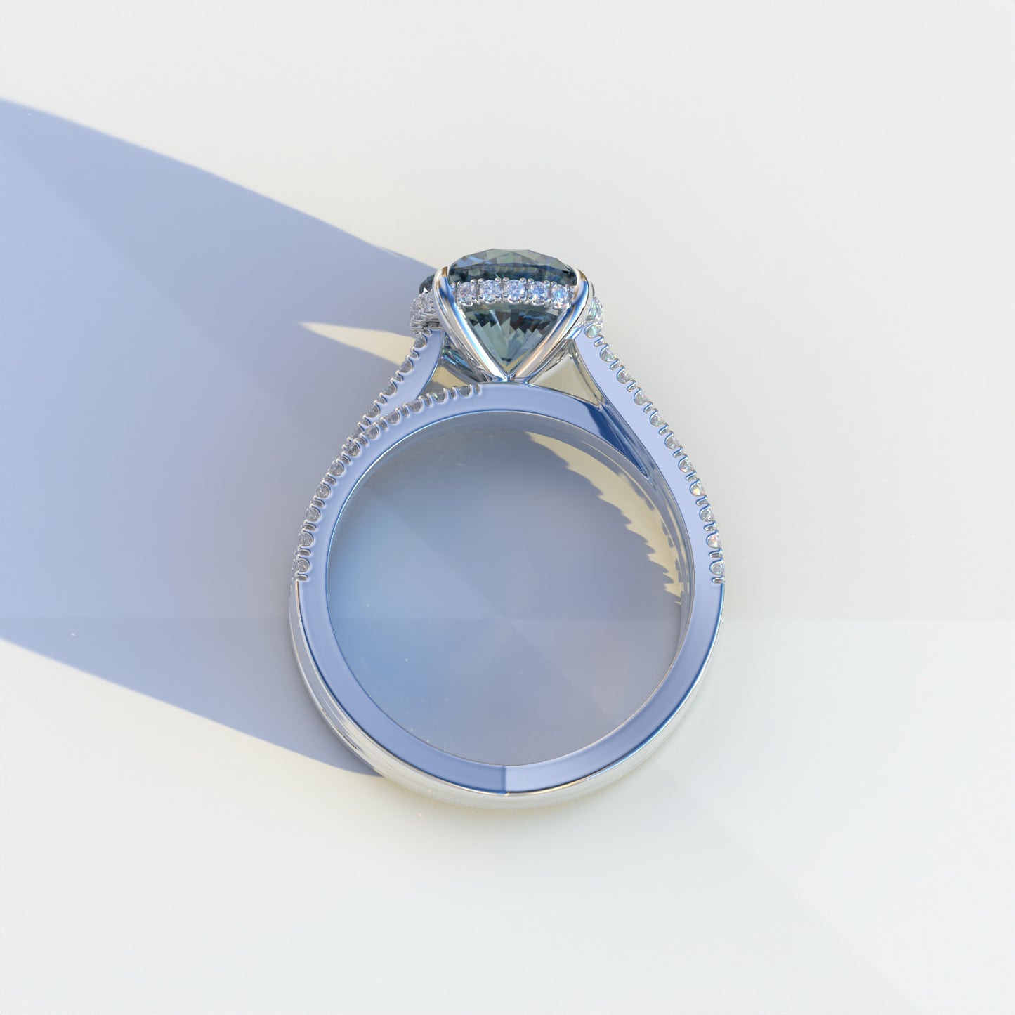 2 Carat Blue Round Cut Hidden Halo Lab & Pave Lab Diamond Ring - Je t’aime