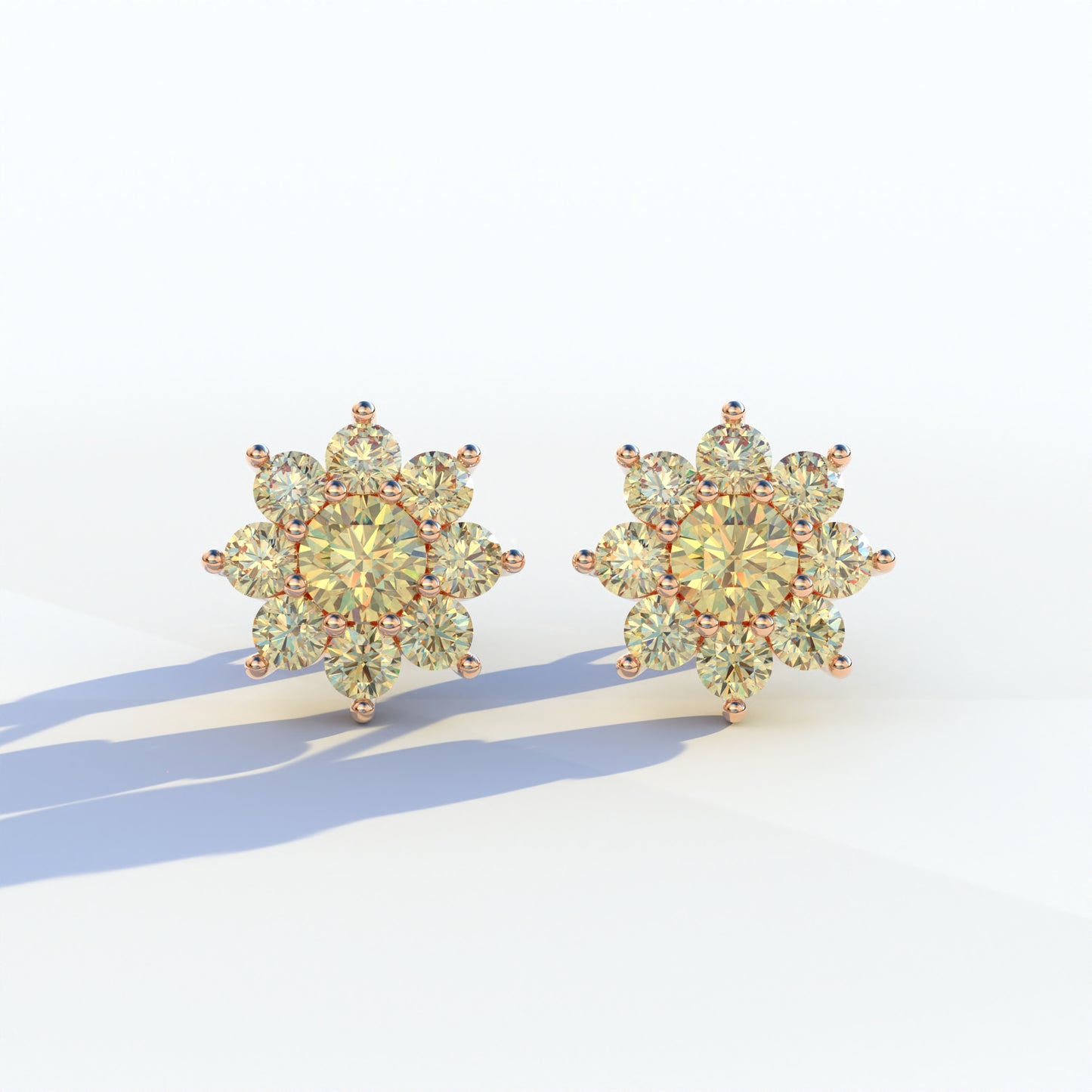 Persee - Round Yellow Diamond Stud Earrings| Piercing Flower Setting