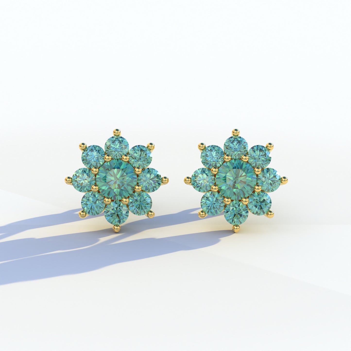 Persee - Round Green Diamond Stud Earrings| Piercing Flower Setting