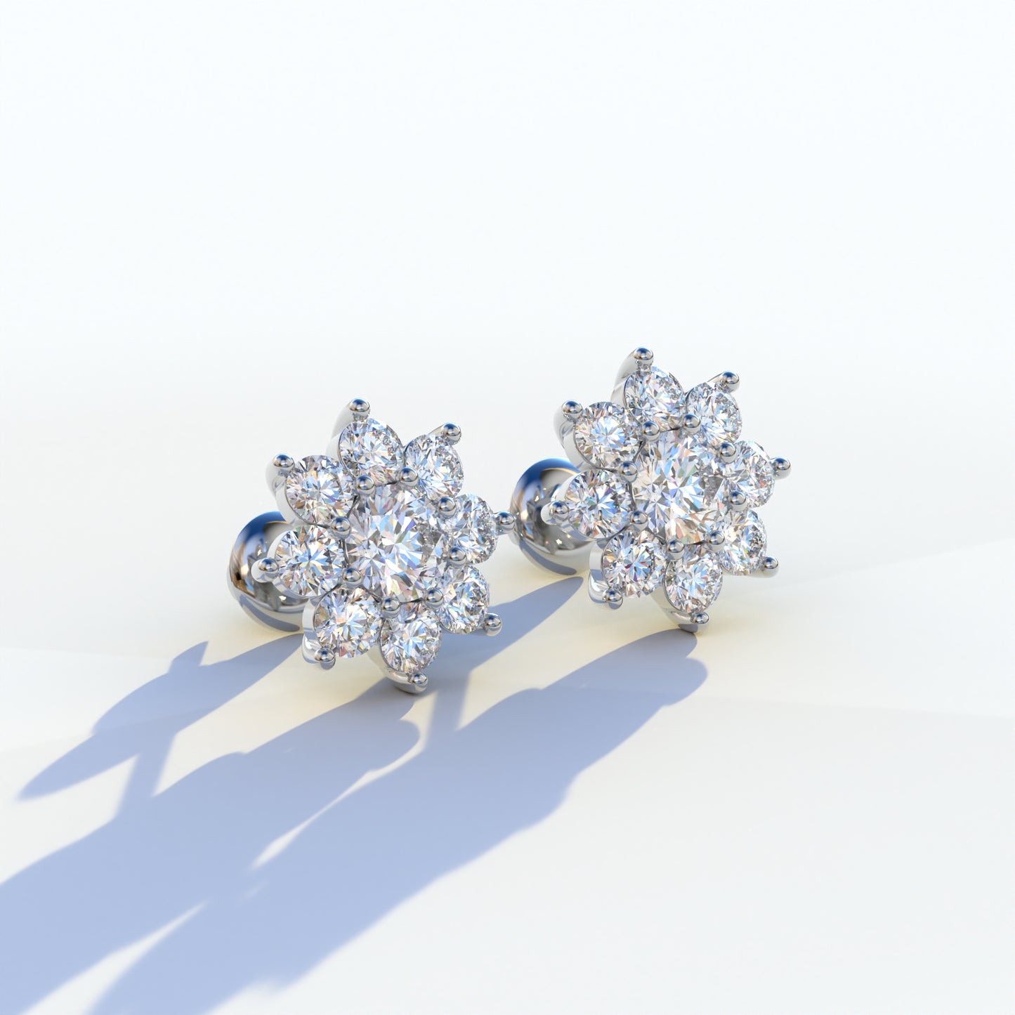 Persee - Colorless Round Cut Diamond Stud Earrings| Piercing Flower Setting