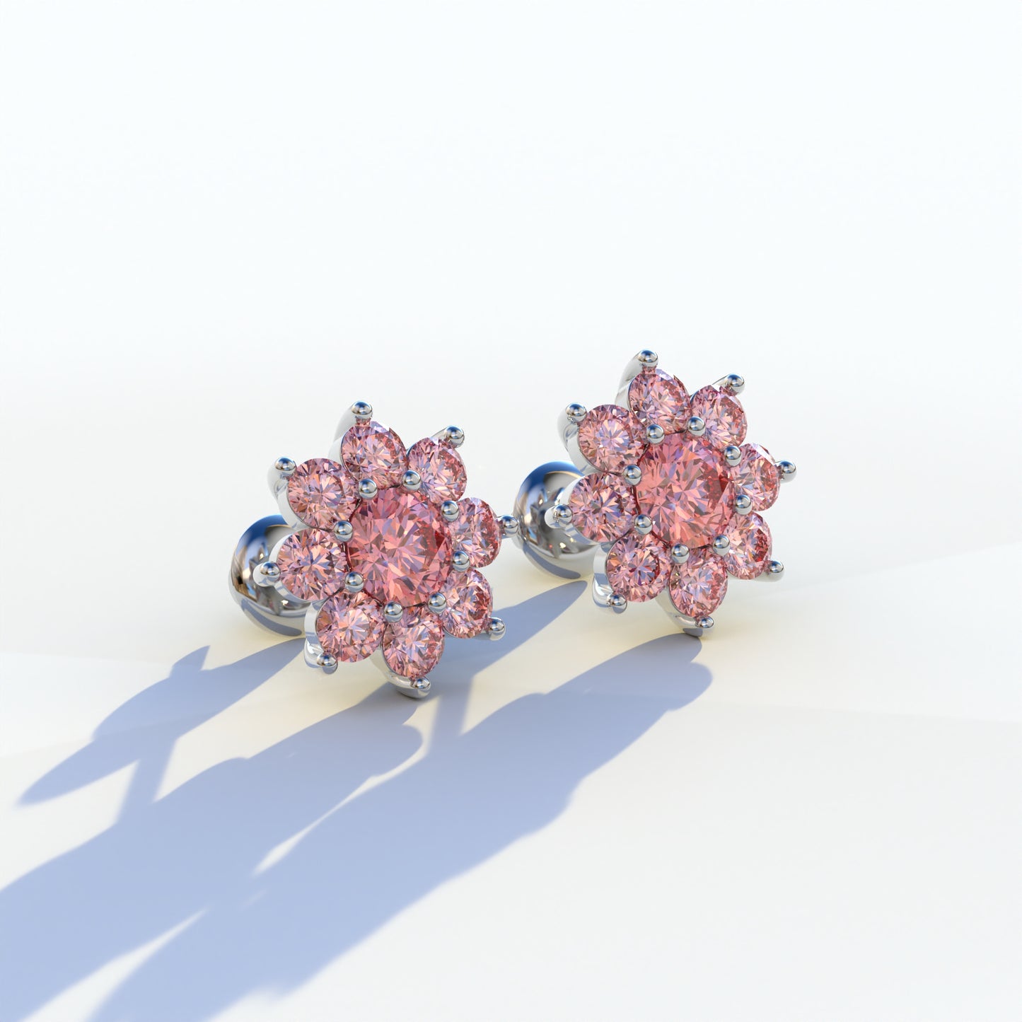 Persee - Round Pink Diamond Stud Earrings| Piercing Flower Setting