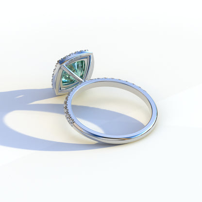 2 Carat Green Cushion Cut Lab Grown Diamond Ring Halo & Pave Setting - Rosa