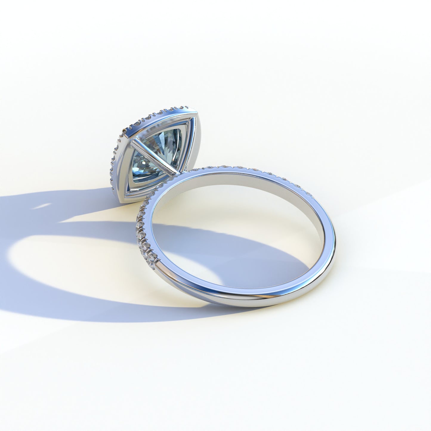 2 Carat Blue Cushion Cut Lab Grown Diamond Ring Halo & Pave Setting - Rosa