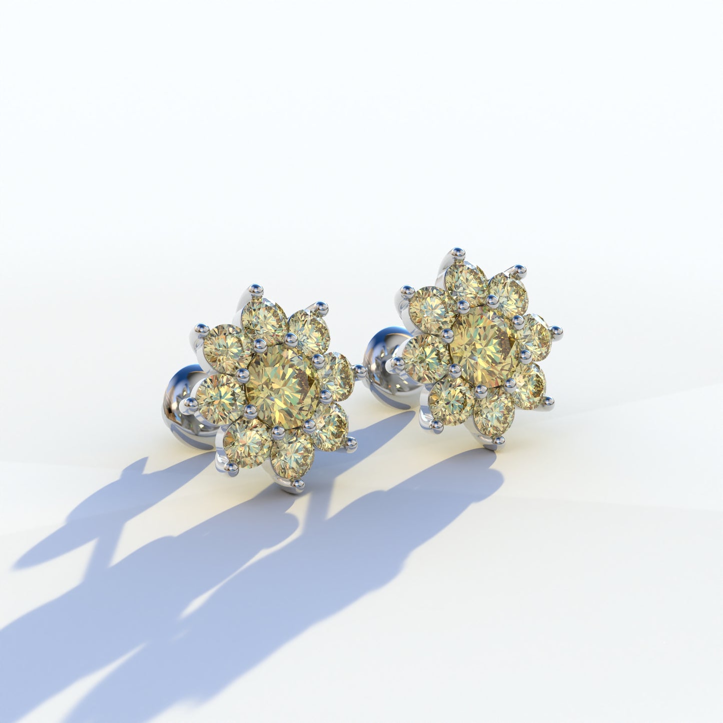 Persee - Round Yellow Diamond Stud Earrings| Piercing Flower Setting