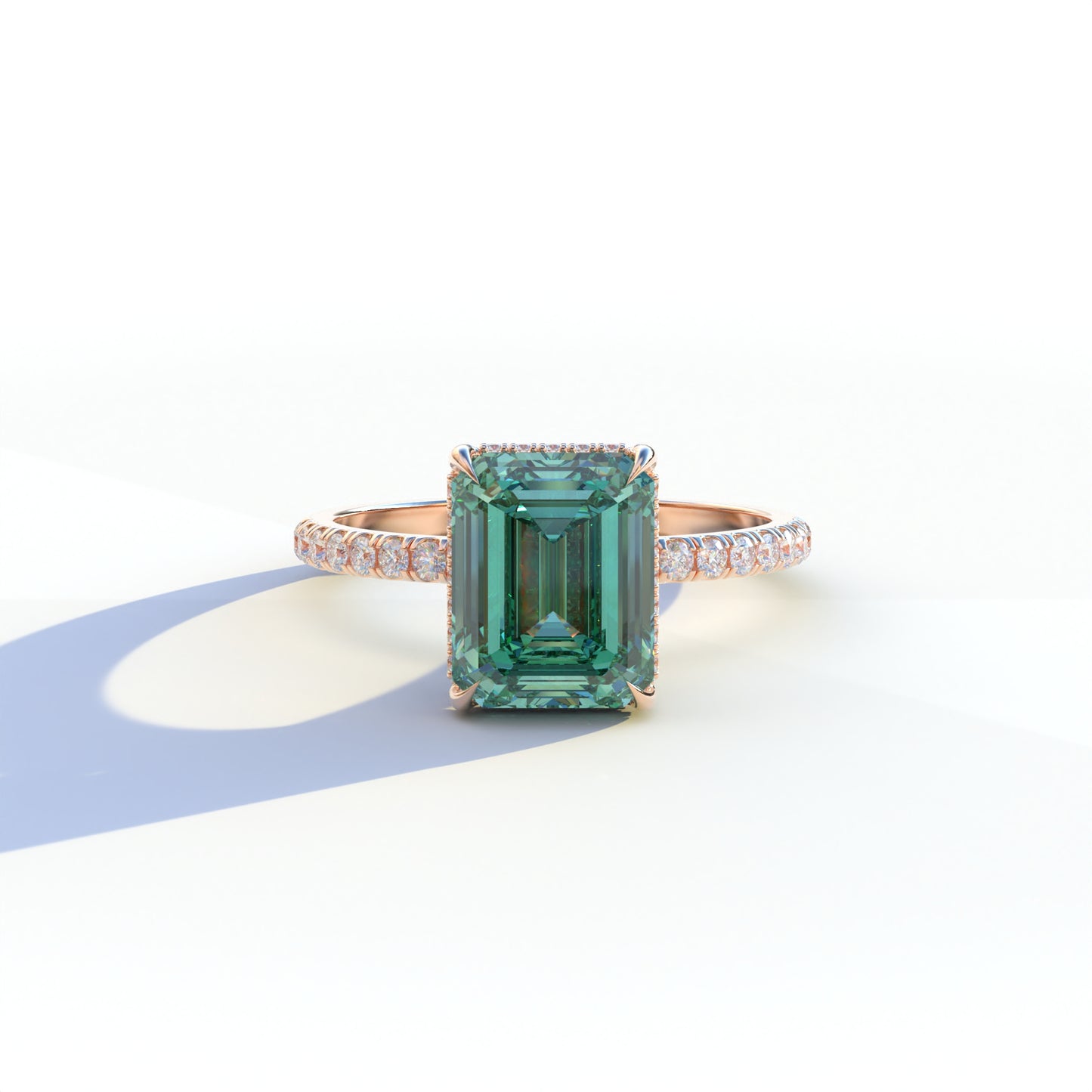 3 Ct Green Emerald Cut Lab Diamond In Hidden Halo & Pave Setting Ring - Austin