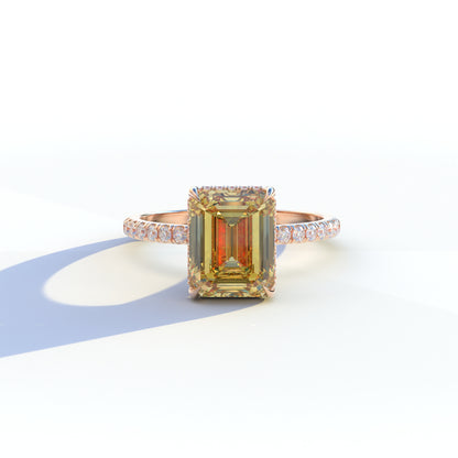 3 Ct Yellow Emerald Cut Lab Diamond Hidden Halo & Pave Setting Ring - Austin