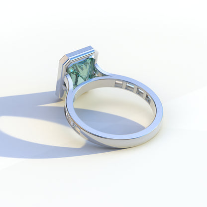 3 Ct Radiant Cut Green Color Lab Diamond Ring - Olympia