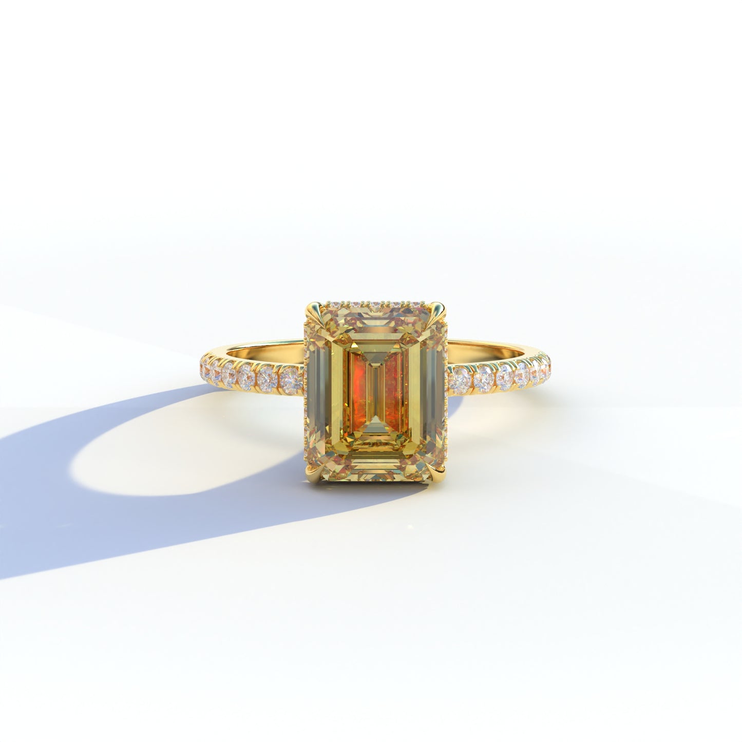 3 Ct Yellow Emerald Cut Lab Diamond Hidden Halo & Pave Setting Ring - Austin