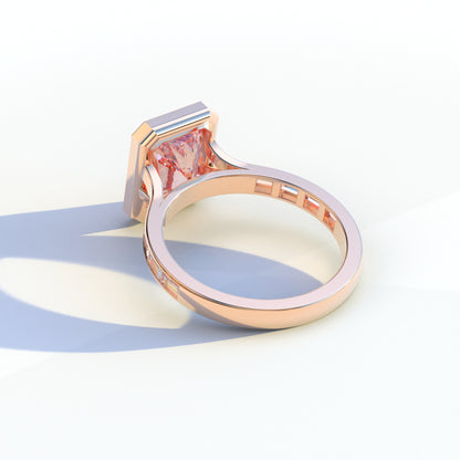 3 Ct Radiant Cut Pink Color Lab Diamond Ring - Olympia