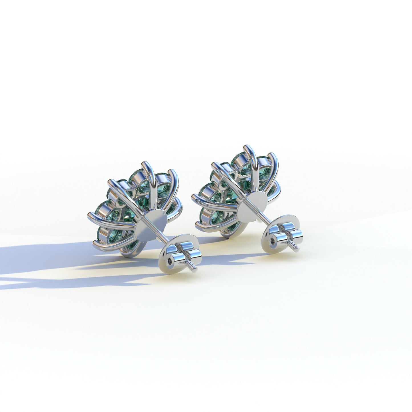 Persee - Round Green Diamond Stud Earrings| Piercing Flower Setting