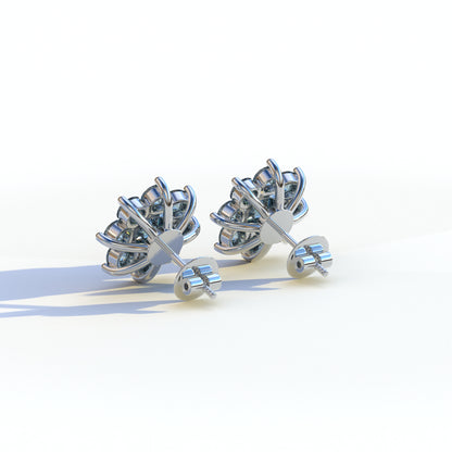 Persee - Round Blue Diamond Stud Earrings| Piercing Flower Setting