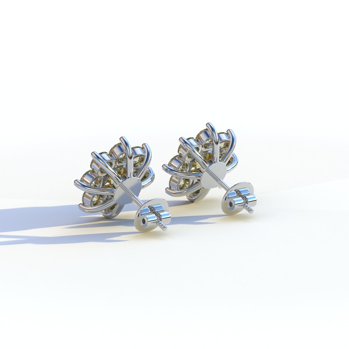 Persee - Round Yellow Diamond Stud Earrings| Piercing Flower Setting