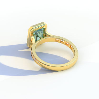 3 Ct Radiant Cut Green Color Lab Diamond Ring - Olympia