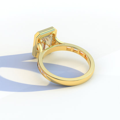 3 Ct Radiant Cut Yellow Color Lab Diamond Ring With Bezel Set