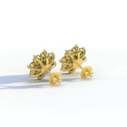 Persee - Round Green Diamond Stud Earrings| Piercing Flower Setting