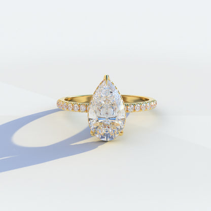 E VVS 2 Carat Pear Cut Hidden Halo & Pave Lab Diamond Ring - Eliza