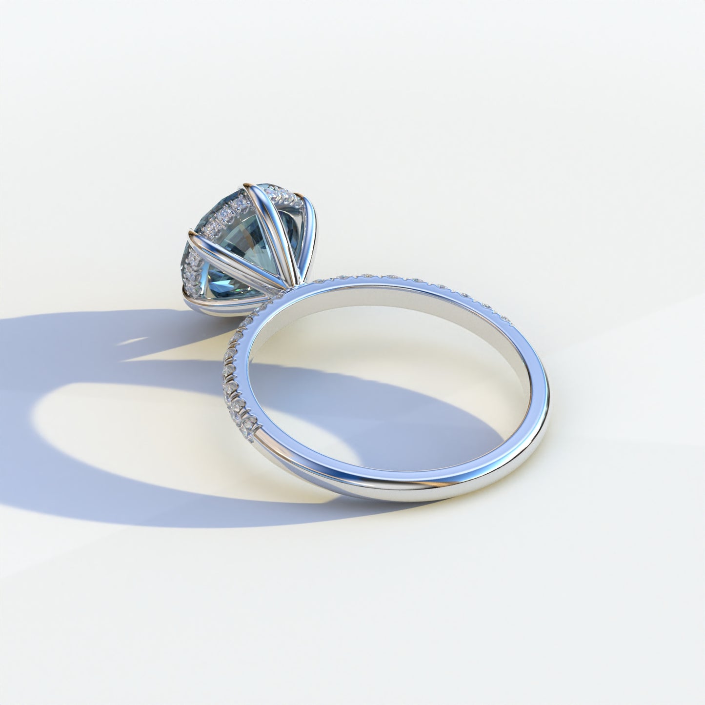 2.5 Carat Blue Round Cut Hidden Halo & Pave Lab Diamond Ring - Hyper Saga