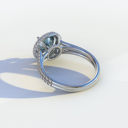 1.5 Carat Blue Round Cut Halo Pave Lab Diamond Ring - Élégance