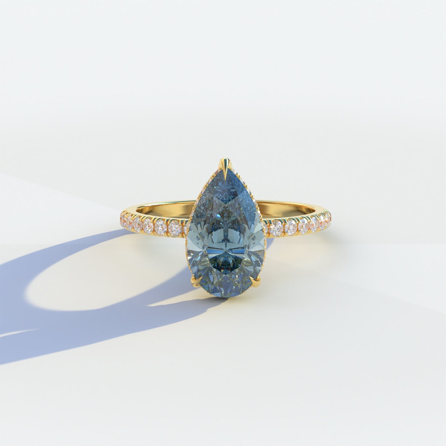 2 Carat Blue Pear Cut Hidden Halo & Pave Lab Diamond Ring - Eliza