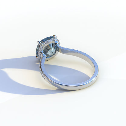 2 Carat Blue Cushion Cut Hidden Halo & Pave Setting Lab Diamond Ring - Éblouissant