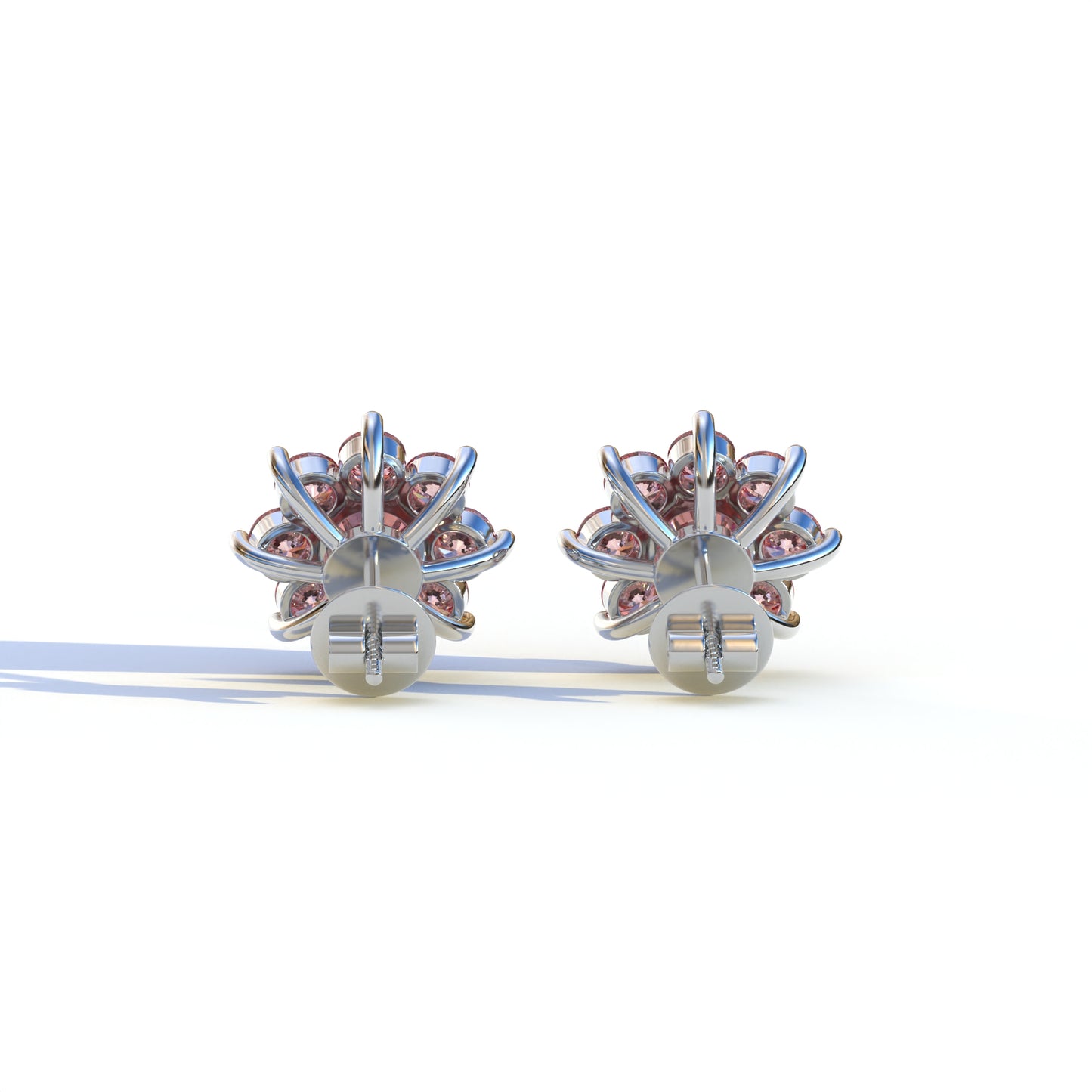 Persee - Round Pink Diamond Stud Earrings| Piercing Flower Setting