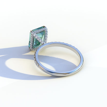 3 Ct Green Emerald Cut Lab Diamond In Hidden Halo & Pave Setting Ring - Austin