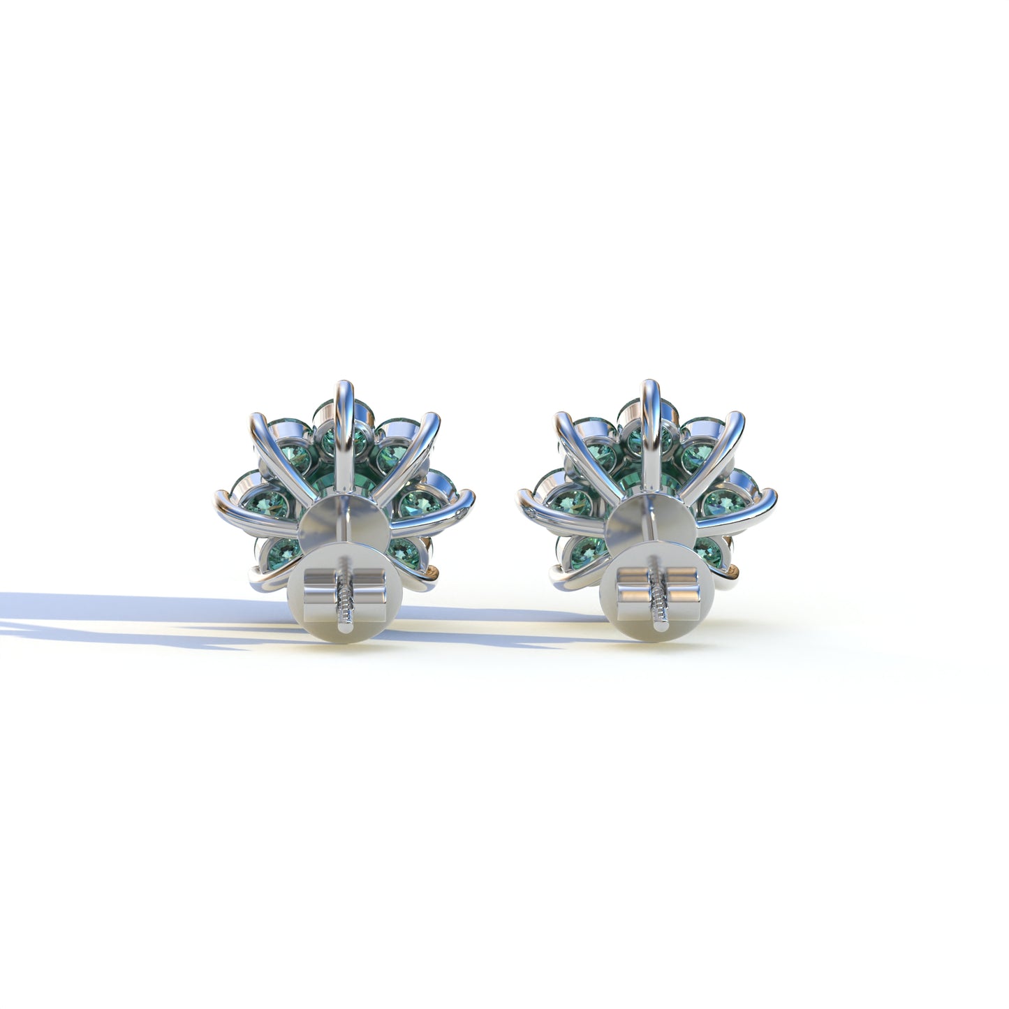 Persee - Round Green Diamond Stud Earrings| Piercing Flower Setting