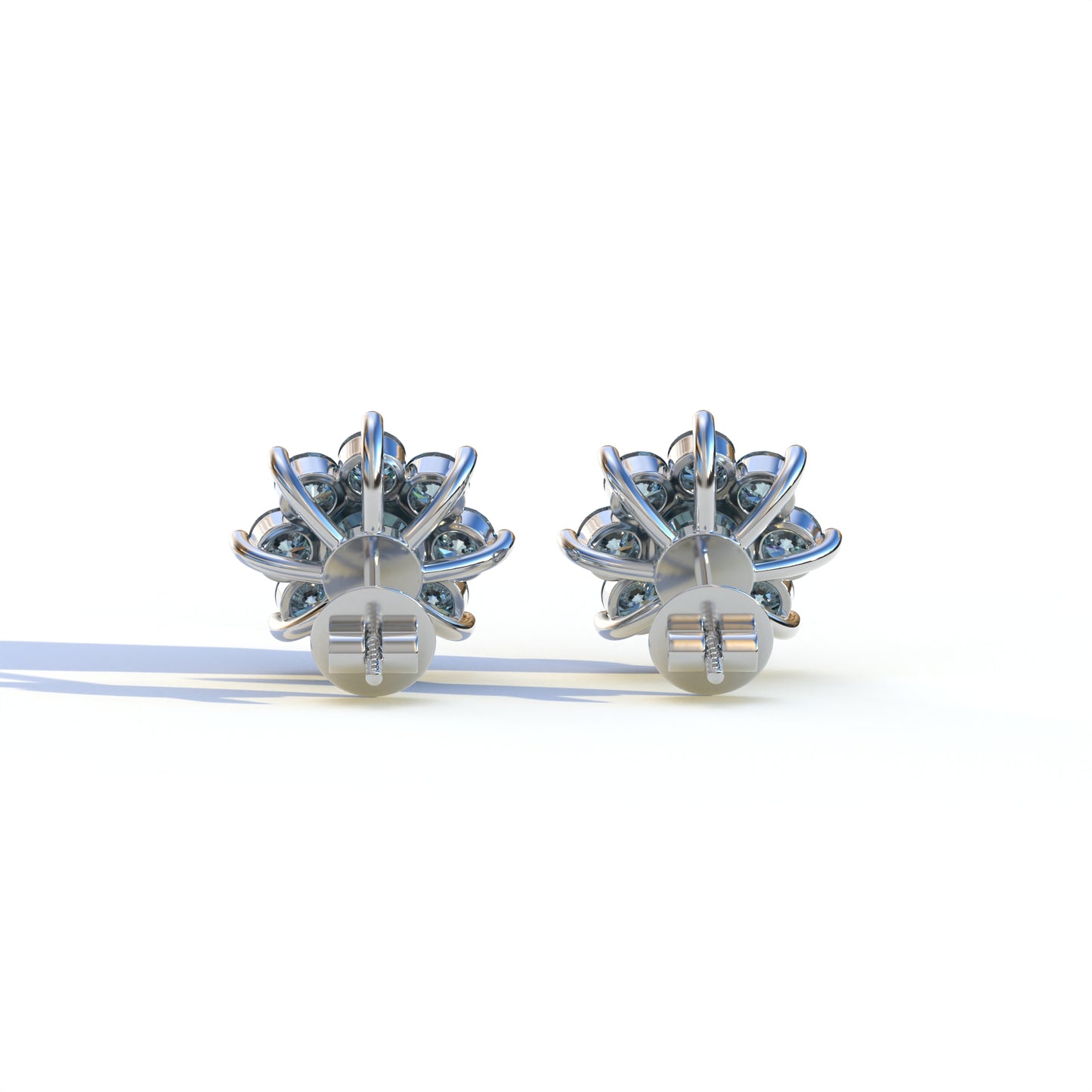 Persee - Round Blue Diamond Stud Earrings| Piercing Flower Setting