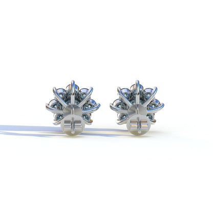 Persee - Round Blue Diamond Stud Earrings| Piercing Flower Setting