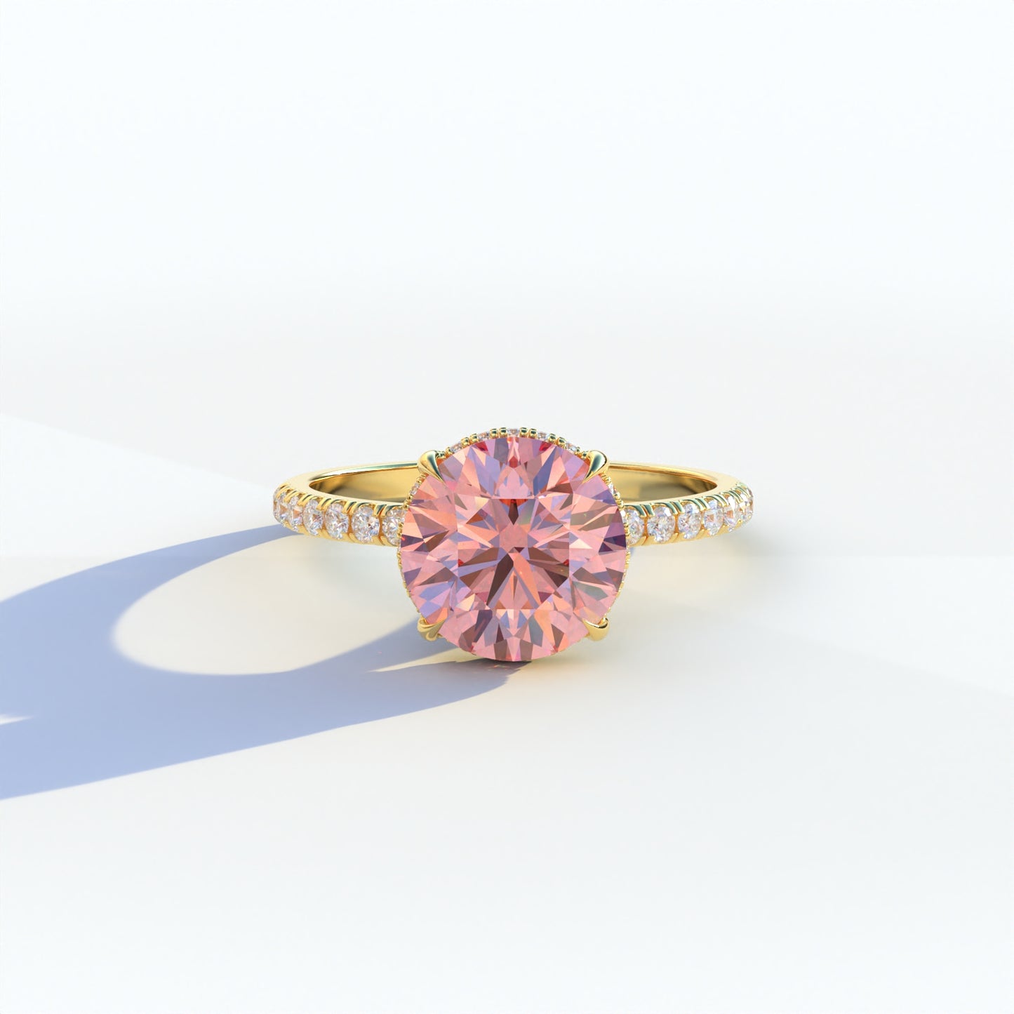 2 Carat Pink Round Cut Lab Diamond Ring - Hidden Halo & Pave Ring - Schön