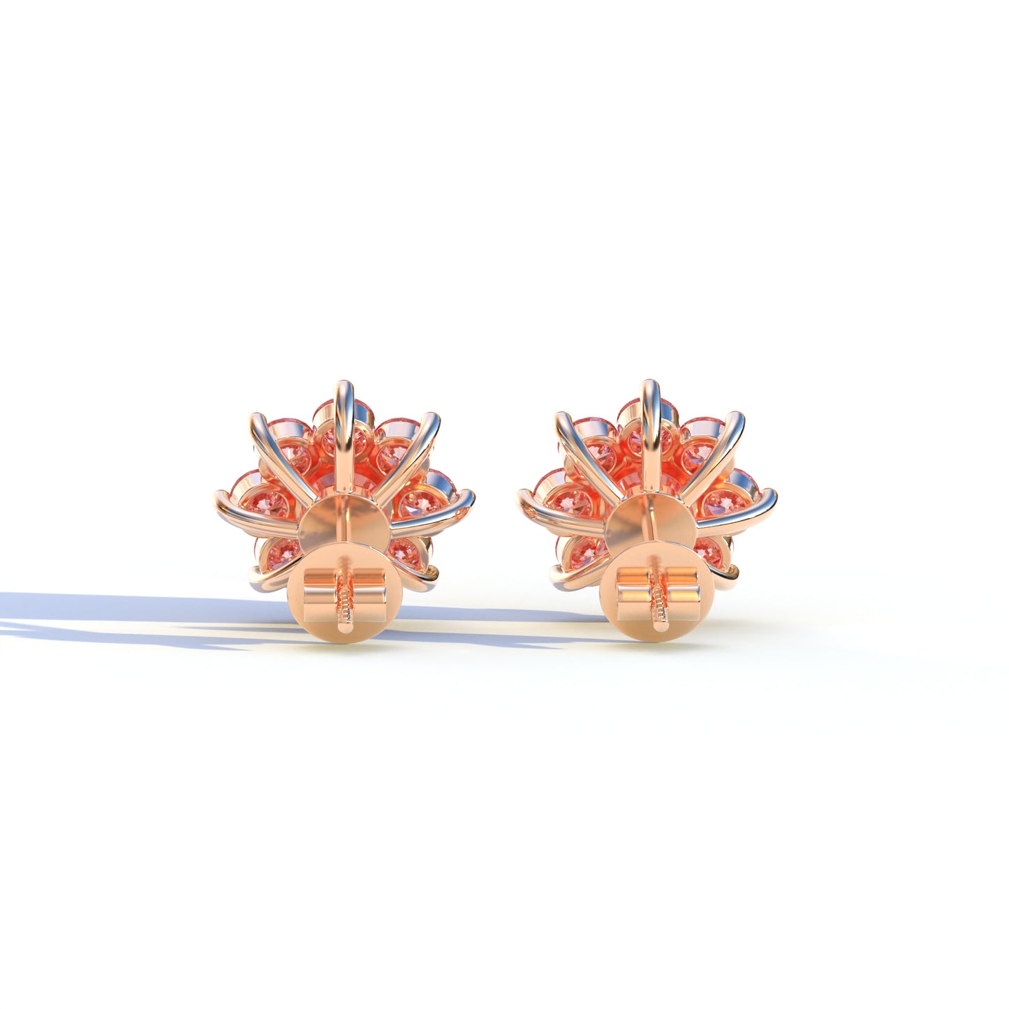 Persee - Round Pink Diamond Stud Earrings| Piercing Flower Setting