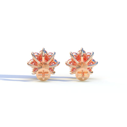 Persee - Round Pink Diamond Stud Earrings| Piercing Flower Setting