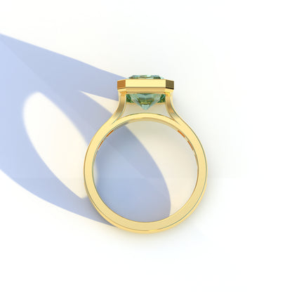 3 Ct Radiant Cut Green Color Lab Diamond Ring - Olympia