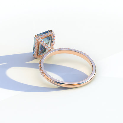 3 Ct Blue Emerald Cut Lab Diamond In Hidden Halo & Pave Setting  Ring - Austin