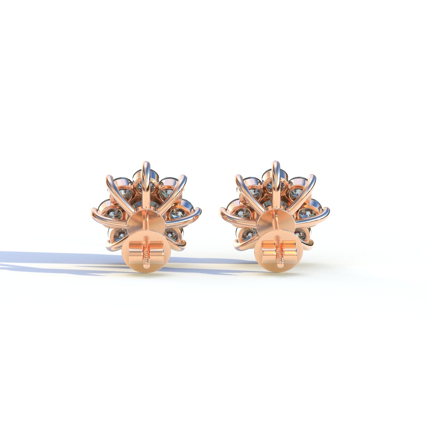 Persee - Round Blue Diamond Stud Earrings| Piercing Flower Setting