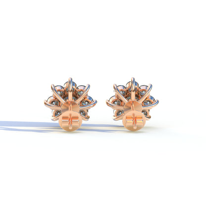 Persee - Round Blue Diamond Stud Earrings| Piercing Flower Setting