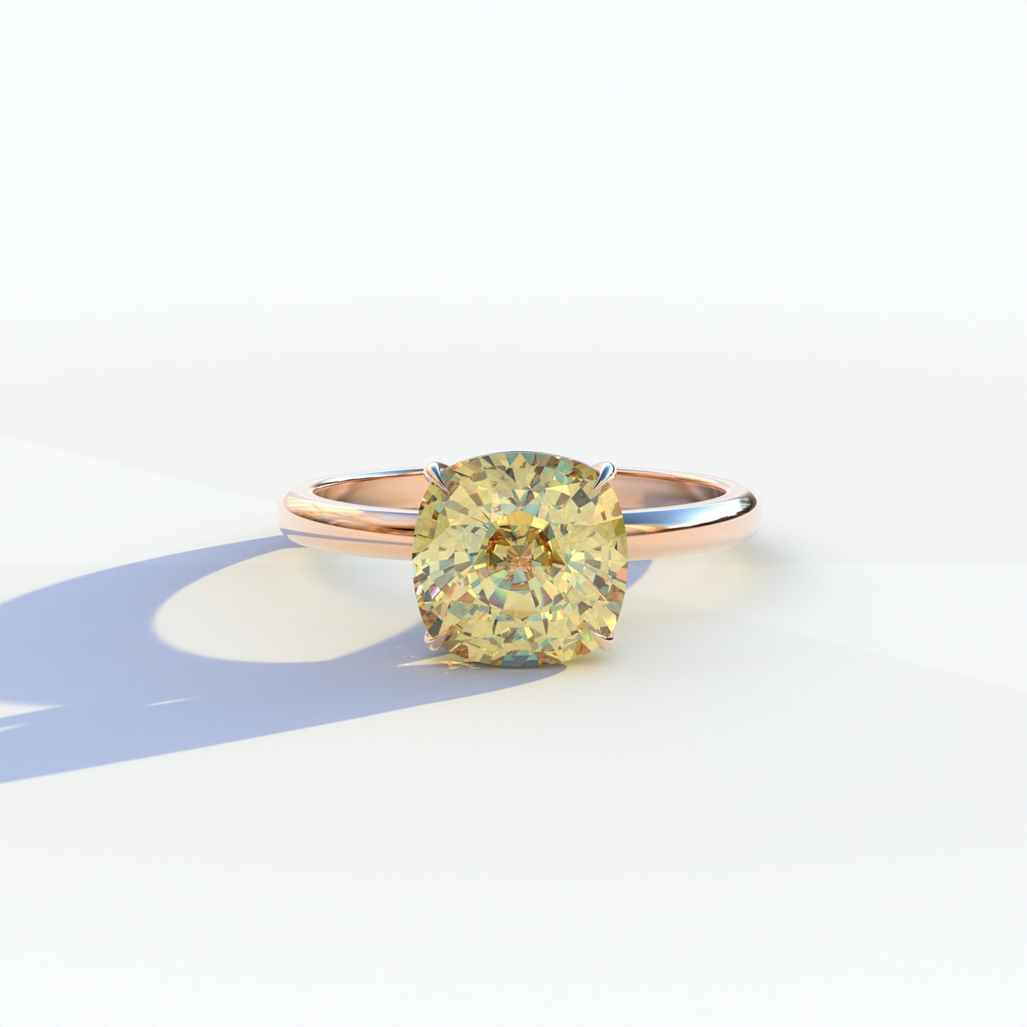 2.5 Carat Yellow Cushion Cut Solitaire Lab Diamond Ring - Mesmera