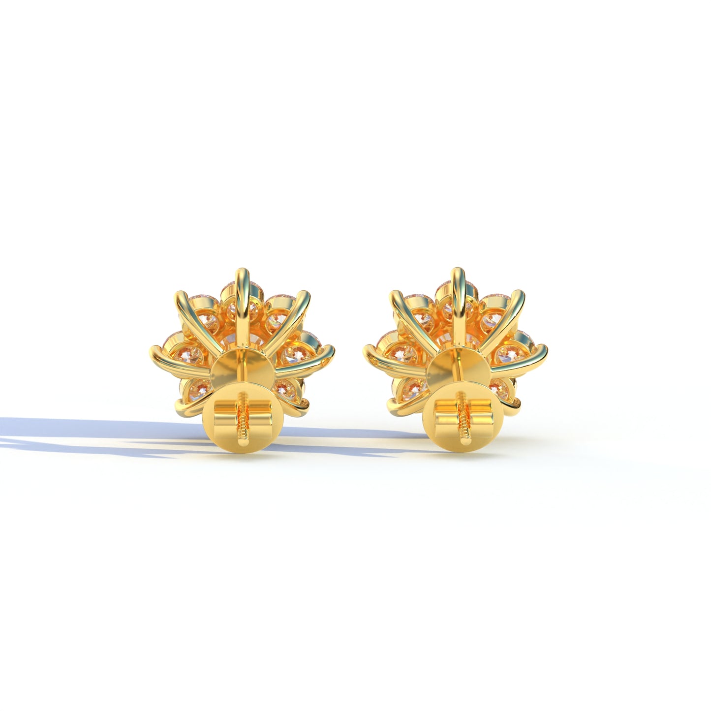 Persee - Colorless Round Cut Diamond Stud Earrings| Piercing Flower Setting