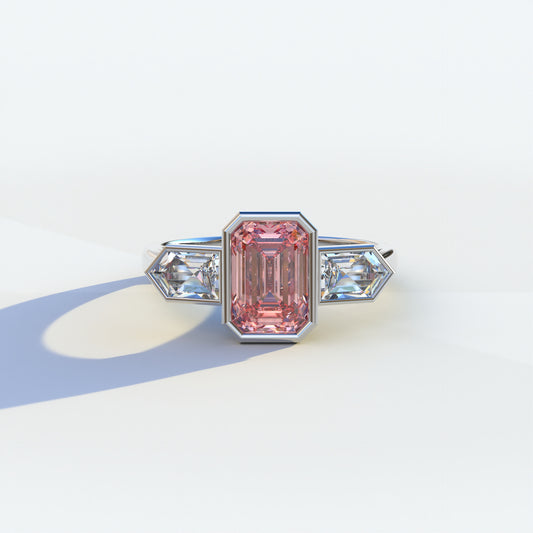 3 Ct Fancy Vivid Pink Emerald Cut Lab  Diamond Ring - Lumons