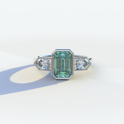 3 Ct Fancy Vivid Green Emerald Cut Lab Diamond Ring - Lumons