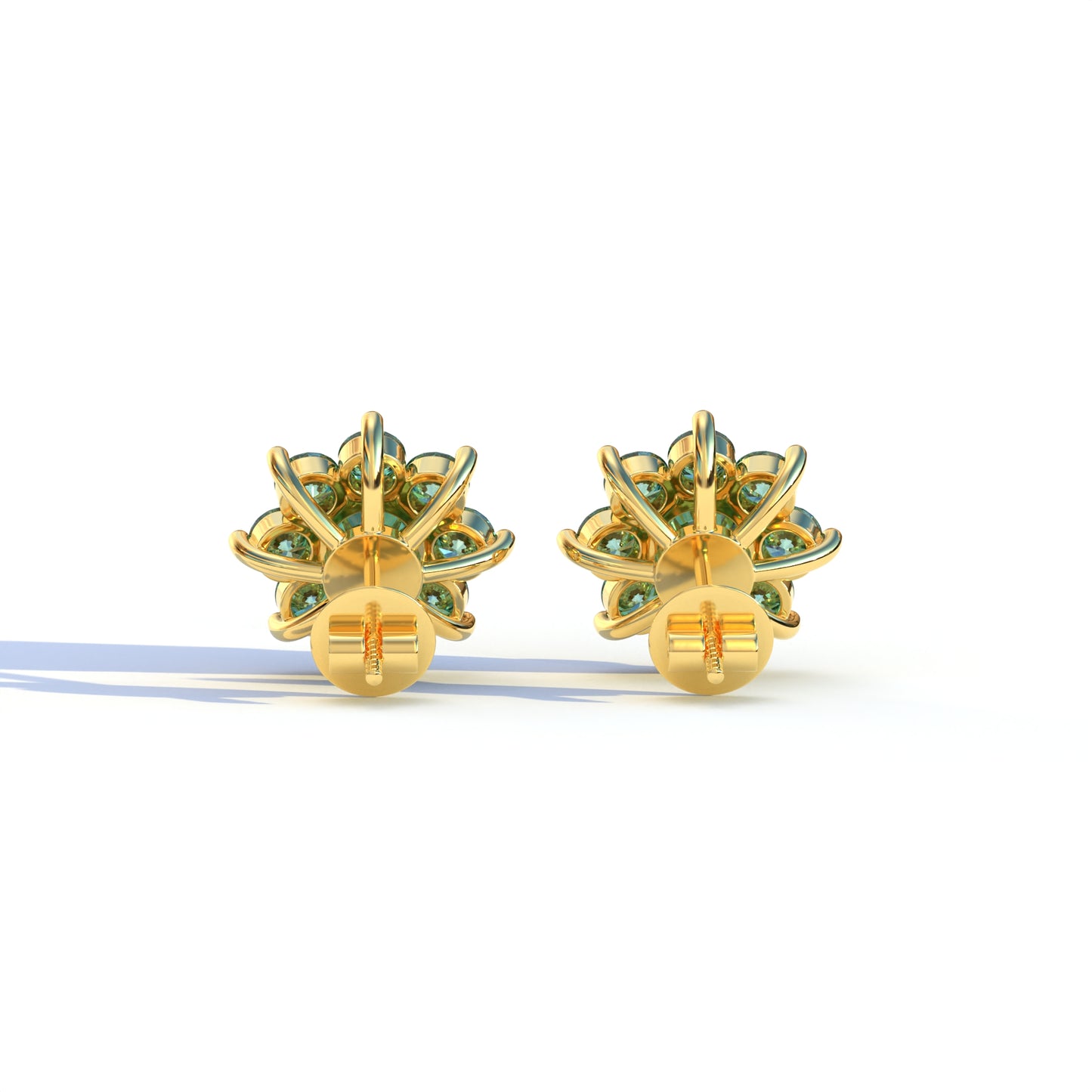 Persee - Round Green Diamond Stud Earrings| Piercing Flower Setting