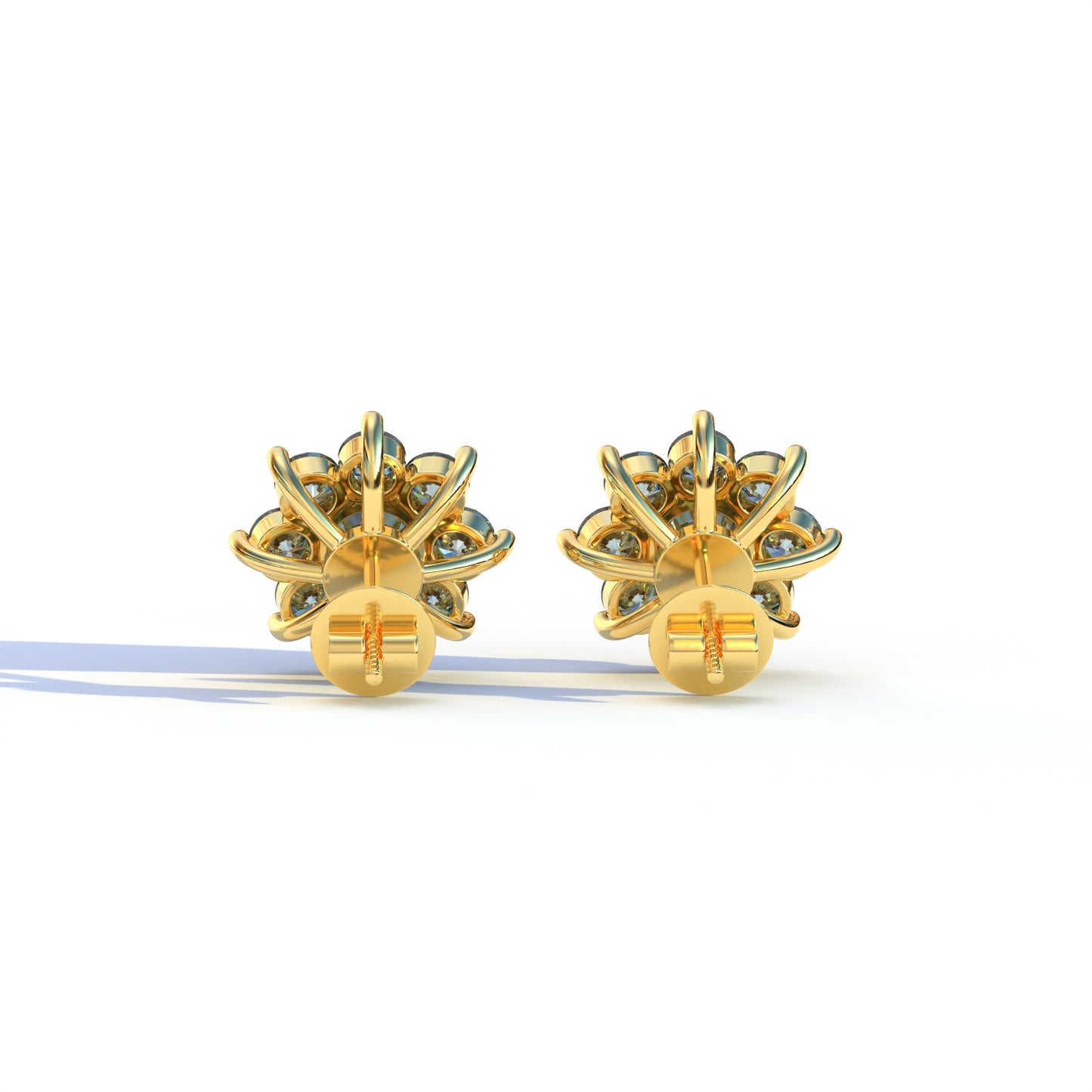 Persee - Round Blue Diamond Stud Earrings| Piercing Flower Setting