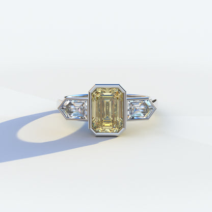 3 Ct Fancy Vivid Yellow Emerald Cut Lab Diamond Ring - Lumons