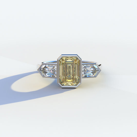 3 Ct Fancy Vivid Yellow Emerald Cut Lab Diamond Ring - Lumons