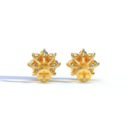 Persee - Round Yellow Diamond Stud Earrings| Piercing Flower Setting