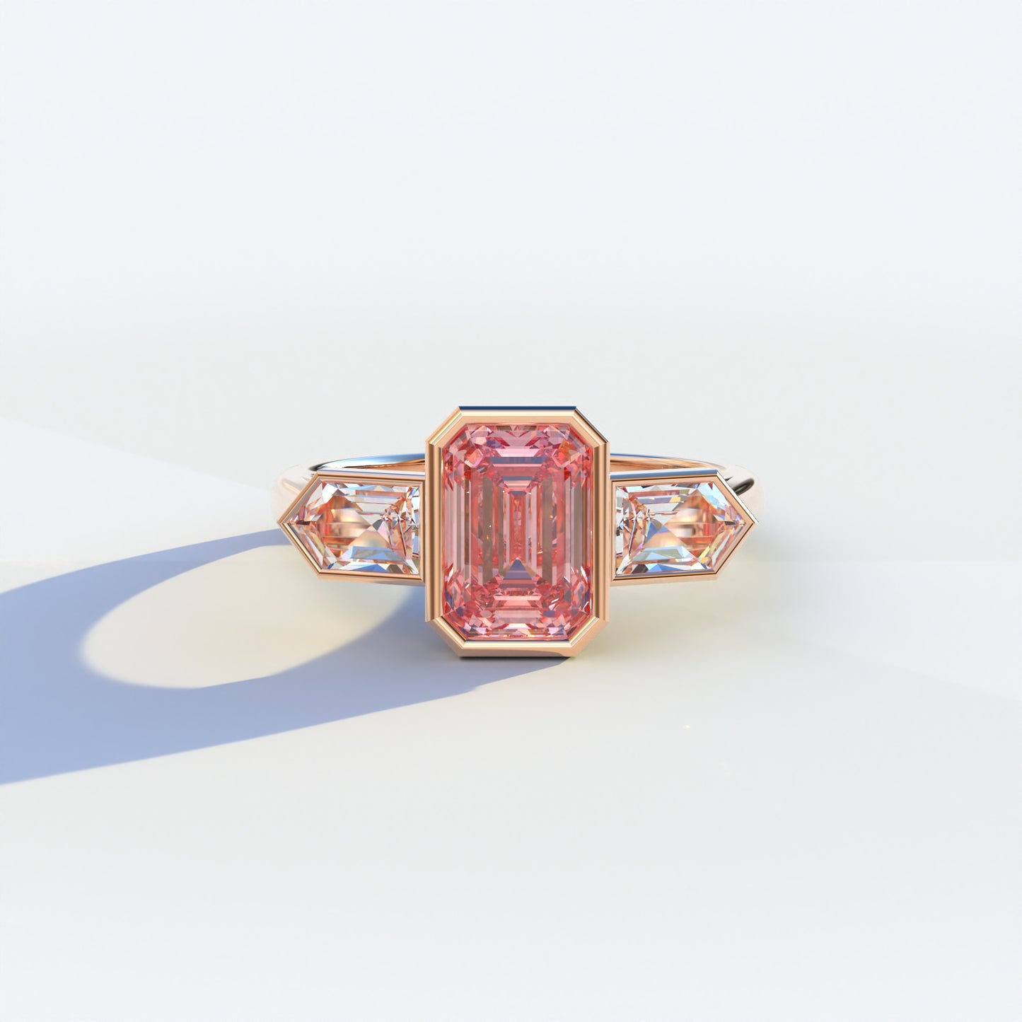 3 Ct Fancy Vivid Pink Emerald Cut Lab  Diamond Ring - Lumons