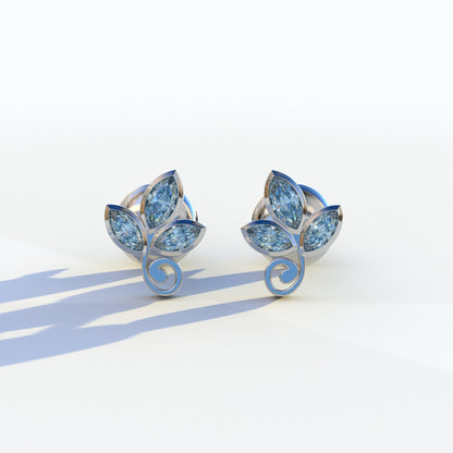 Le Petite - Marquise Blue Lab Diamond Stud Earrings | Attractive Bezel Setting