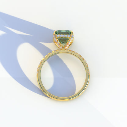 3 Ct Green Emerald Cut Lab Diamond In Hidden Halo & Pave Setting Ring - Austin