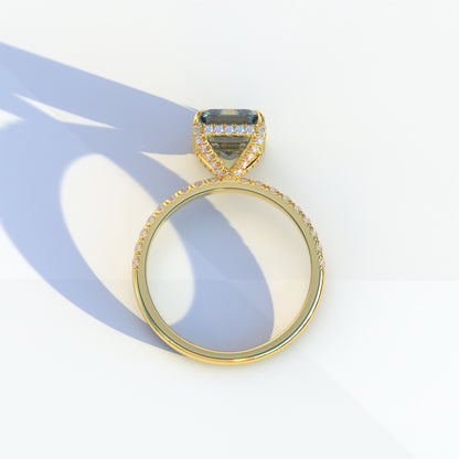 3 Ct Blue Emerald Cut Lab Diamond In Hidden Halo & Pave Setting  Ring - Austin